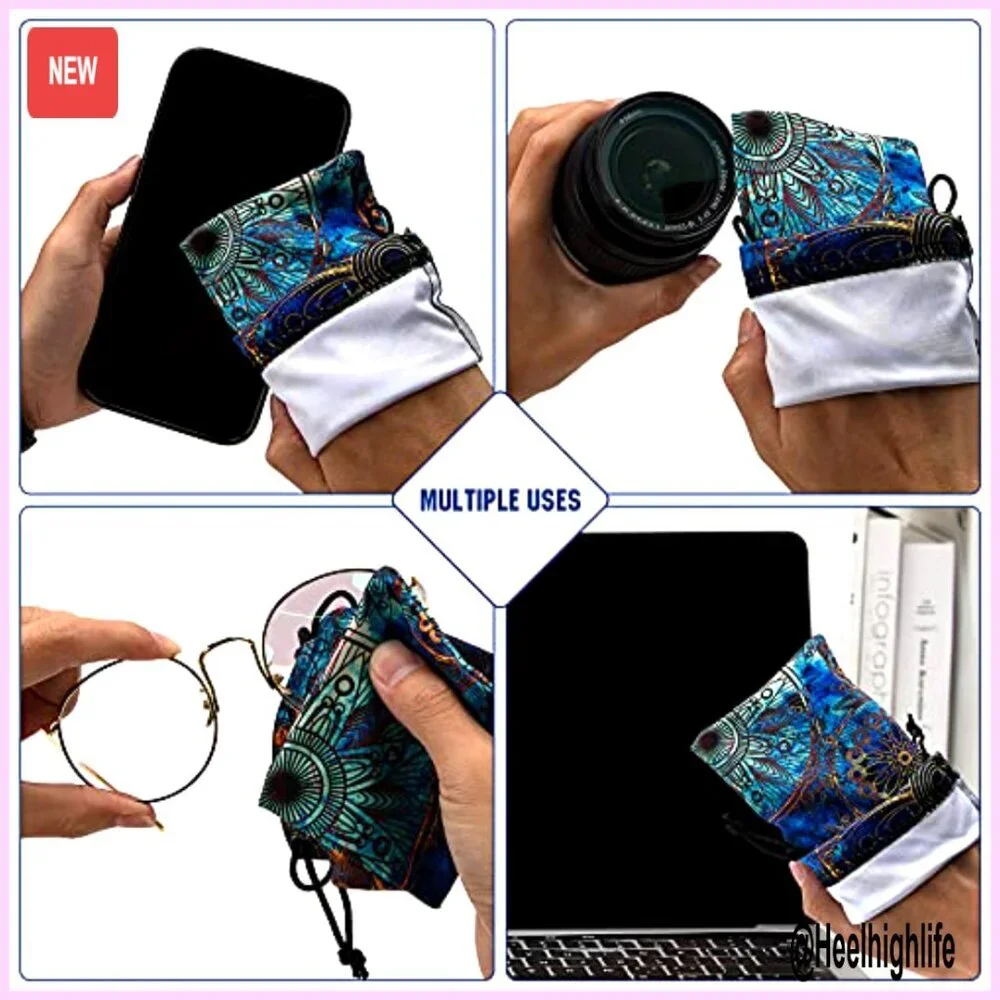 Soft Microfiber Glasses Case with Drawstring Closure and Cleaning Cloth